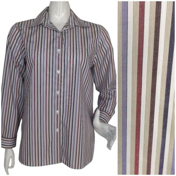 FOXCROFT Blouse, 6, Button down, Long sleeves, Multicolor Stripes, Wrinkle free - Picture 1 of 14